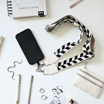 универсальный ремешок для телефона с кошельком - бежево-черный